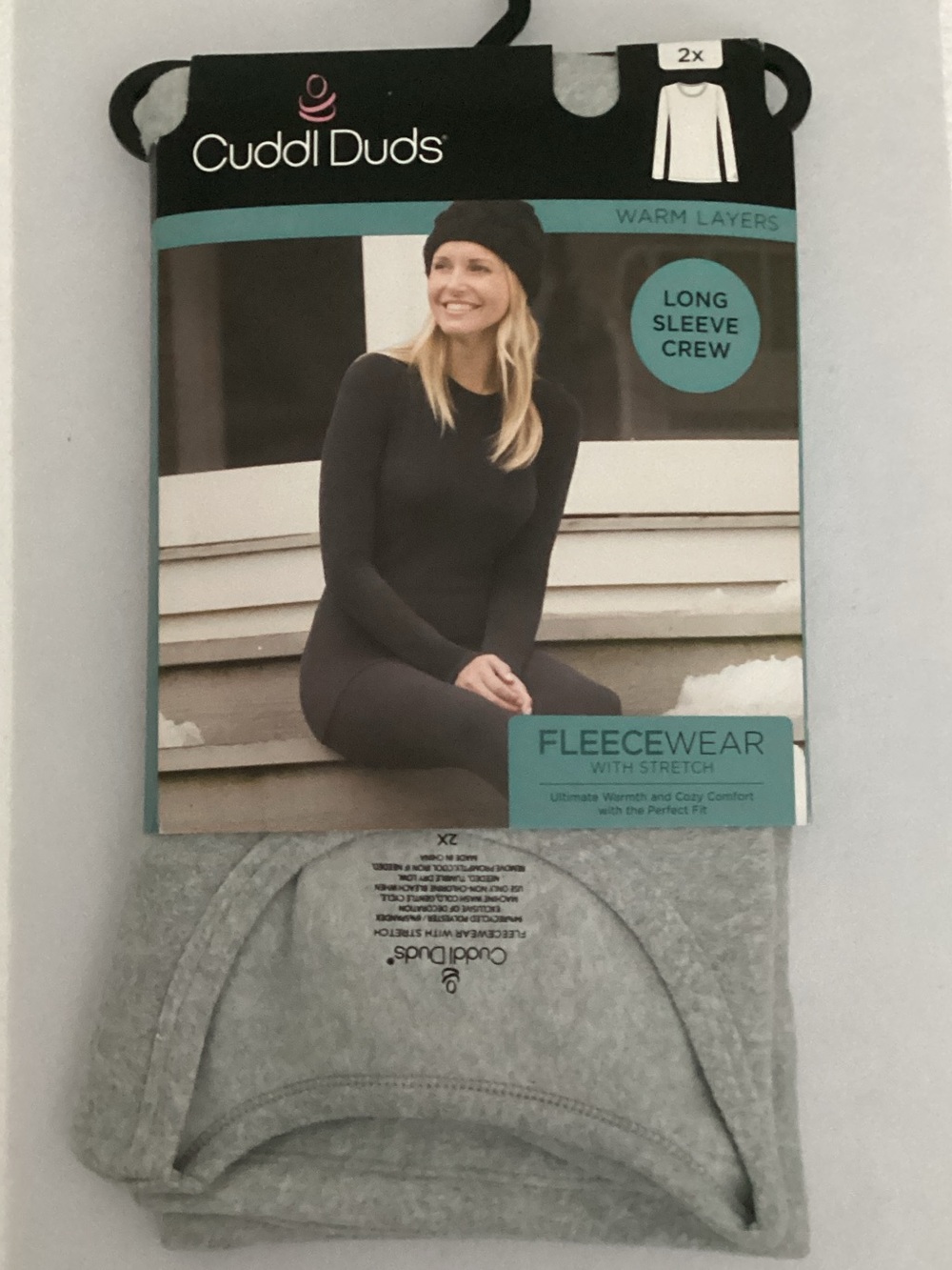 Cuddl Duds Long Sleeve Crew Top - Light Heather Gray